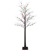 6' Brown LED Lighted Frosted Christmas Twig Tree - Multi-Color Lights